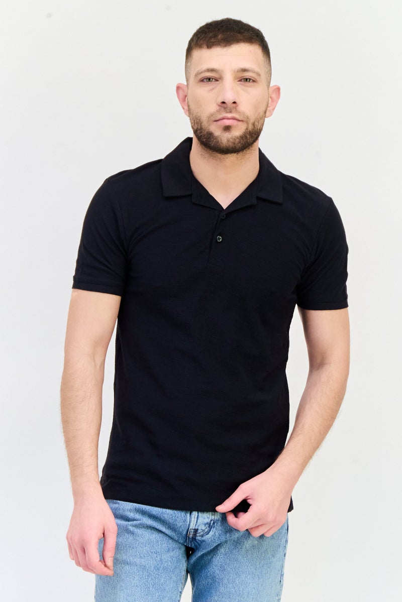 Celio Men Regular Fit Plain Short Sleeves Polo Shirt, Black - Image 1