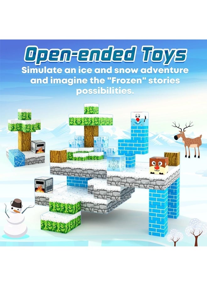 Beauenty 112PCS Magnetic Blocks for Boys & Girls Age 3-8, STEM Montessori Sensory Toys for Toddlers, Gifts for 3+ Years Old Kids, 2.5CM Magnet Cubes Must Haves Construction Toys (Ice and Snow World)  - Image 5