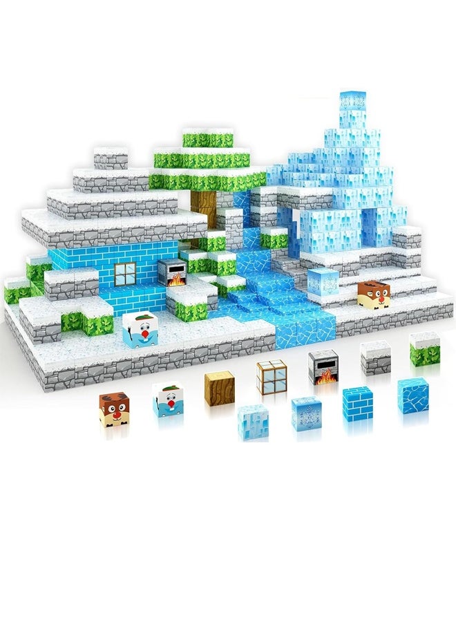 Beauenty 112PCS Magnetic Blocks for Boys & Girls Age 3-8, STEM Montessori Sensory Toys for Toddlers, Gifts for 3+ Years Old Kids, 2.5CM Magnet Cubes Must Haves Construction Toys (Ice and Snow World)  - Image 1