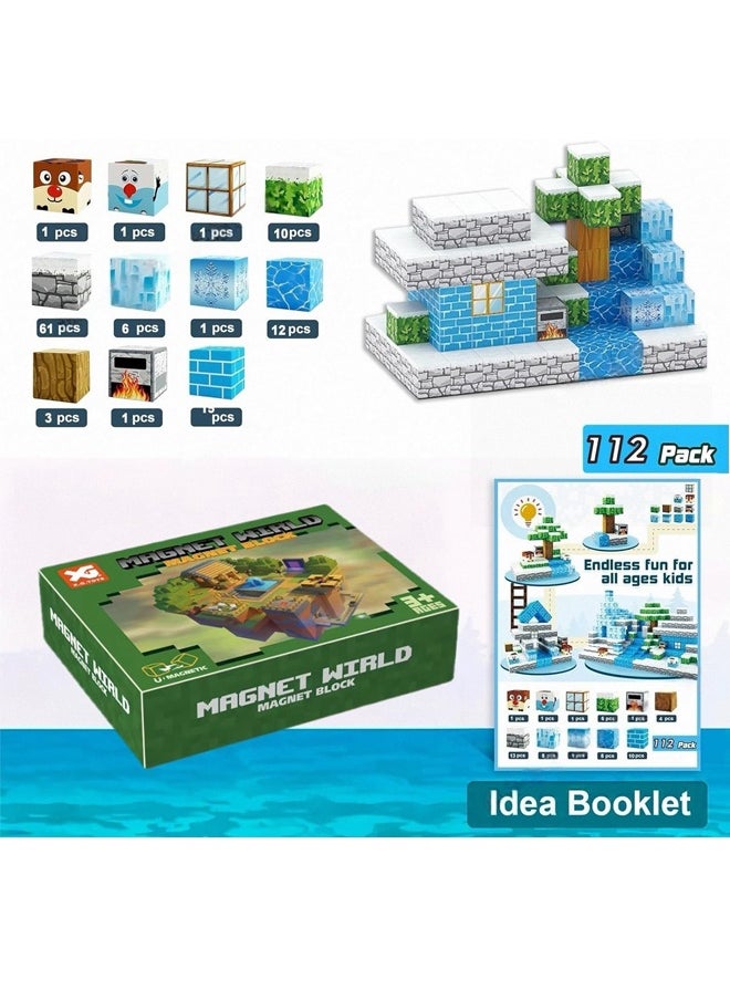 Beauenty 112PCS Magnetic Blocks for Boys & Girls Age 3-8, STEM Montessori Sensory Toys for Toddlers, Gifts for 3+ Years Old Kids, 2.5CM Magnet Cubes Must Haves Construction Toys (Ice and Snow World)  - Image 2