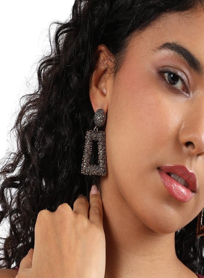 Sohi Women's Antique Geometric Cluster Drop Earrings For Casual Wear | Gold Colour | Alloy Material | Push Pin Closure | Artificial Stones Earrings | - Image 5