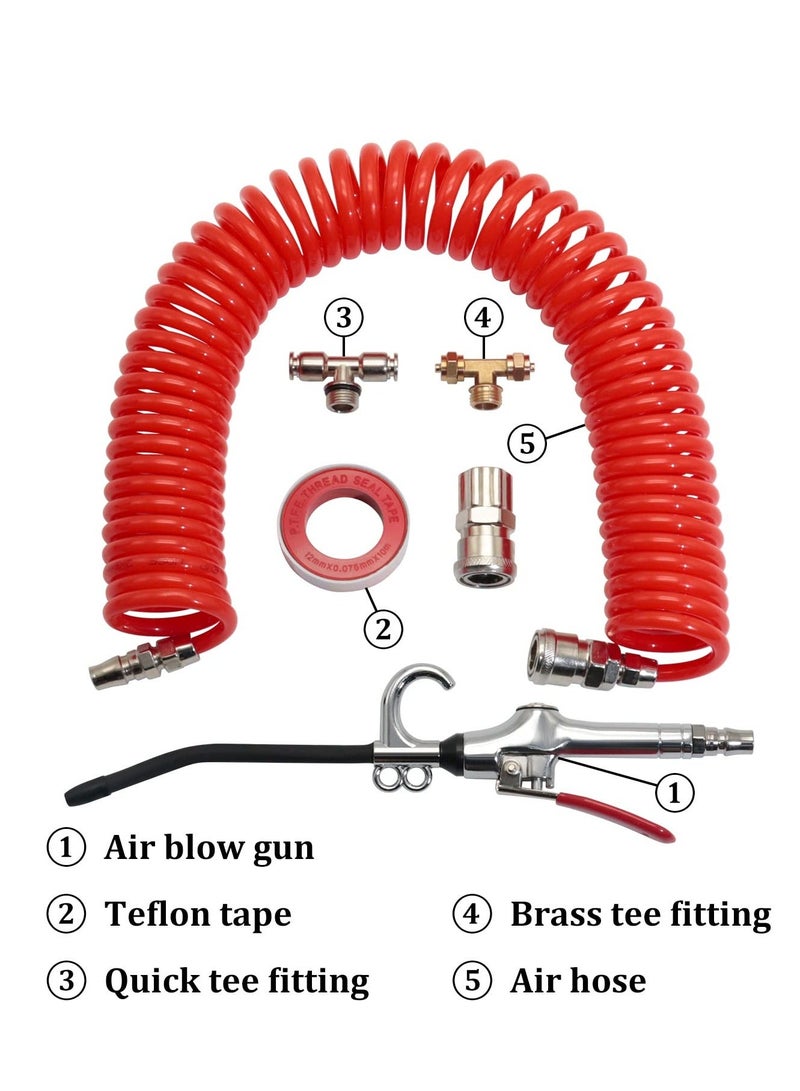 Generic Air Blow Gun with 7.5 Metre Recoil Hose, PU Spring Tube Dust Gun Set, Truck Dust Air Blow Gun Kit, Long Air Hose Coil Air Seat Blow Gun Kit, Air Duster Blow Gun Dust Cleaner with Long Nozzle  - Image 2