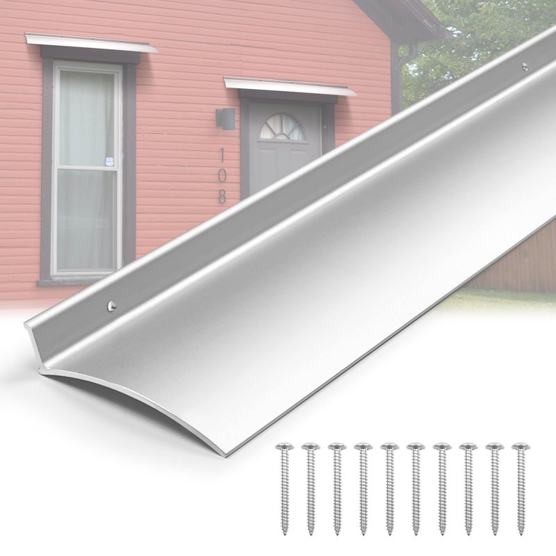 SFNSM 2PCS 40inch Door Rain Drip Guard for Windows Drip Cap Rain Deflector Anodized Aluminum Easy to Install Silver - Image 1