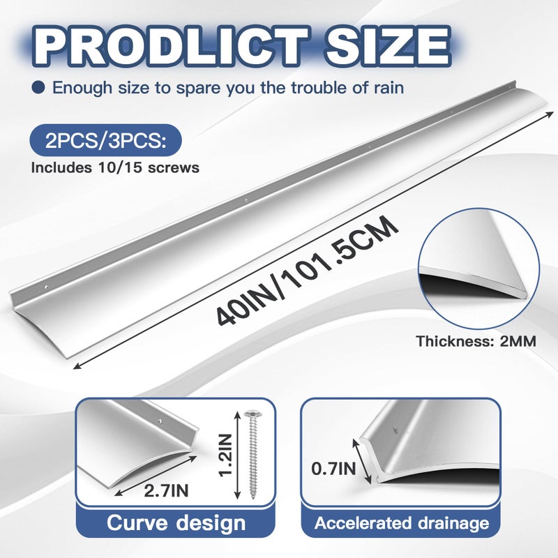 SFNSM 2PCS 40inch Door Rain Drip Guard for Windows Drip Cap Rain Deflector Anodized Aluminum Easy to Install Silver - Image 2