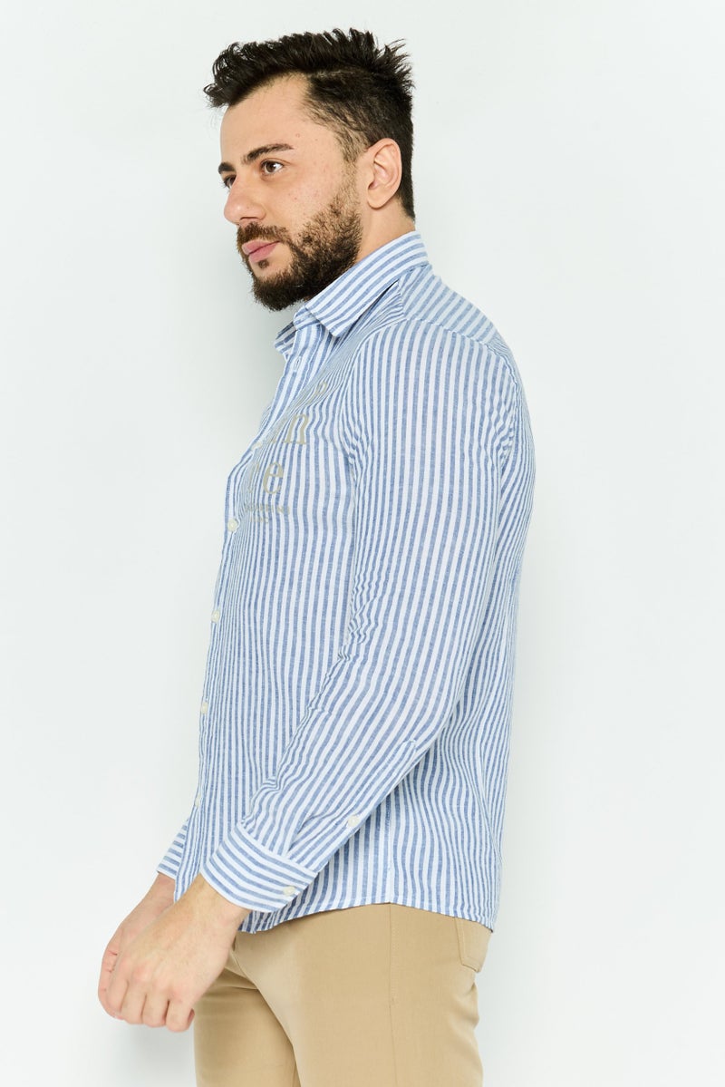 Gazzarrini Men Regular Fit Stripe Long Sleeve Casual Shirt, White - Image 3