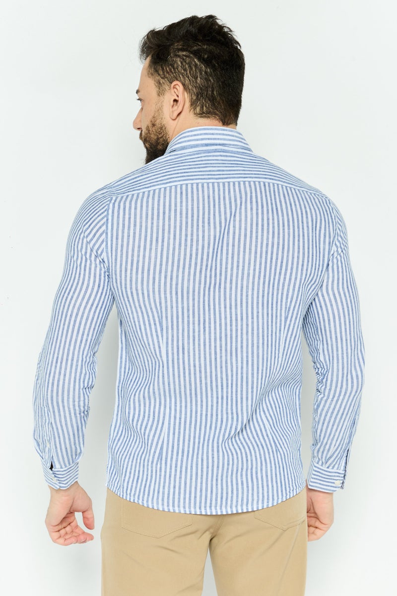 Gazzarrini Men Regular Fit Stripe Long Sleeve Casual Shirt, White - Image 4