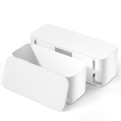 YECAYE 2 Pack Cable Management Box Pet Friendly Cable Box Organizer for Home Office ChildProof Floor Cord Cover Cord Management and Cord Hider White - Image 1