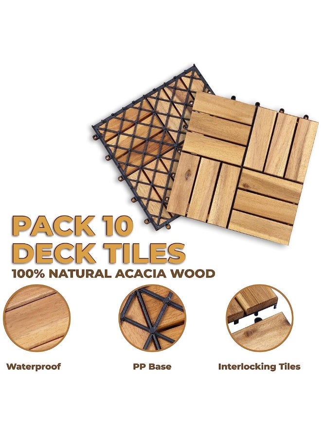 HOME TASTE 30Cm X 30Cm Wooden Decking Interlocking Flooring Tiles (Pack Of 10) - Hardwood Wood Flooring For Outdoor Patio, Garden, Balcony, Backyard, Porch, Yard, Swimming Pool - Waterproof  - Image 5