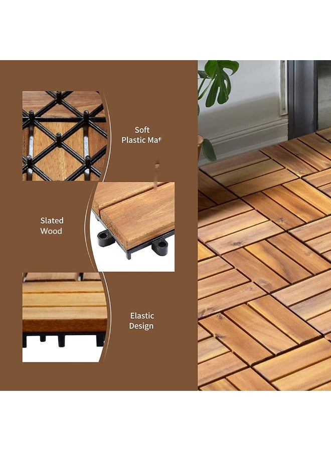 HOME TASTE 30Cm X 30Cm Wooden Decking Interlocking Flooring Tiles (Pack Of 10) - Hardwood Wood Flooring For Outdoor Patio, Garden, Balcony, Backyard, Porch, Yard, Swimming Pool - Waterproof  - Image 2