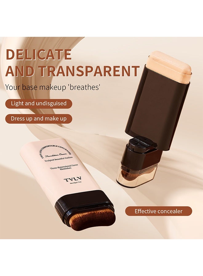 TVLV Concealer Foundation Cream Stick, 2-in-1 Long-Lasting Foundation And Concealer With Brush, Creamy Full Coverage For Dark Circles & Blemishes, Full Coverage Matte Finish For Face Makeup, Waterproof, Sweat-Resistant, Flawless Makeup - Image 3