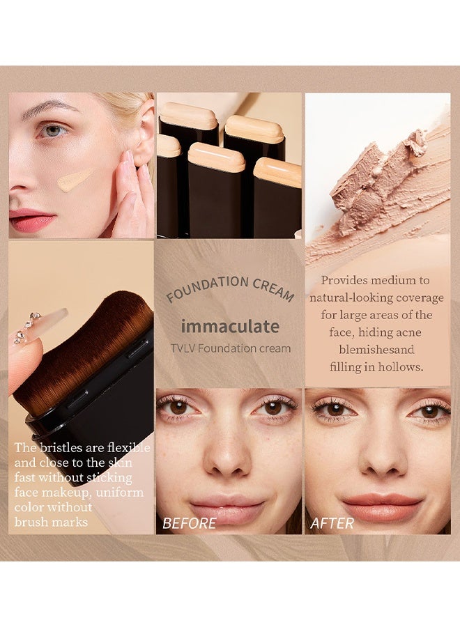 TVLV Concealer Foundation Cream Stick, 2-in-1 Long-Lasting Foundation And Concealer With Brush, Creamy Full Coverage For Dark Circles & Blemishes, Full Coverage Matte Finish For Face Makeup, Waterproof, Sweat-Resistant, Flawless Makeup - Image 4