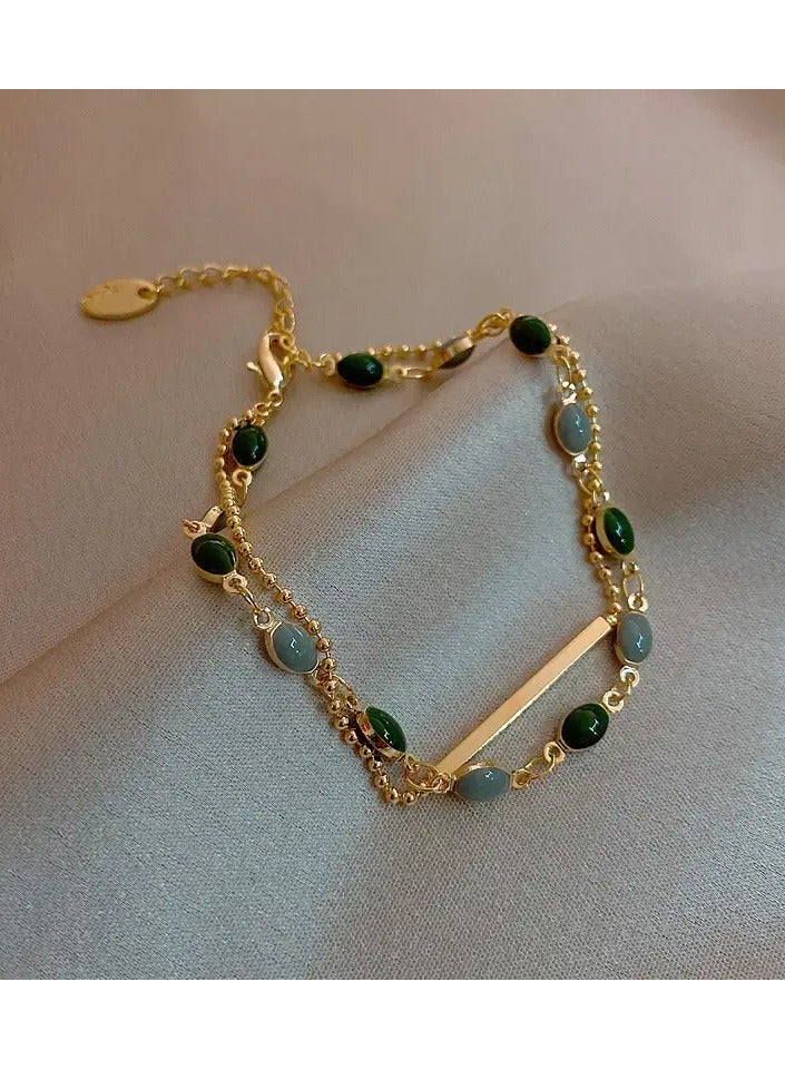 جلوسكي 1pc الرجعية سوار مزدوج الطبقة ، سوار أخضر بسيط ، مجوهرات رائعة هدية مثالية - Image 3