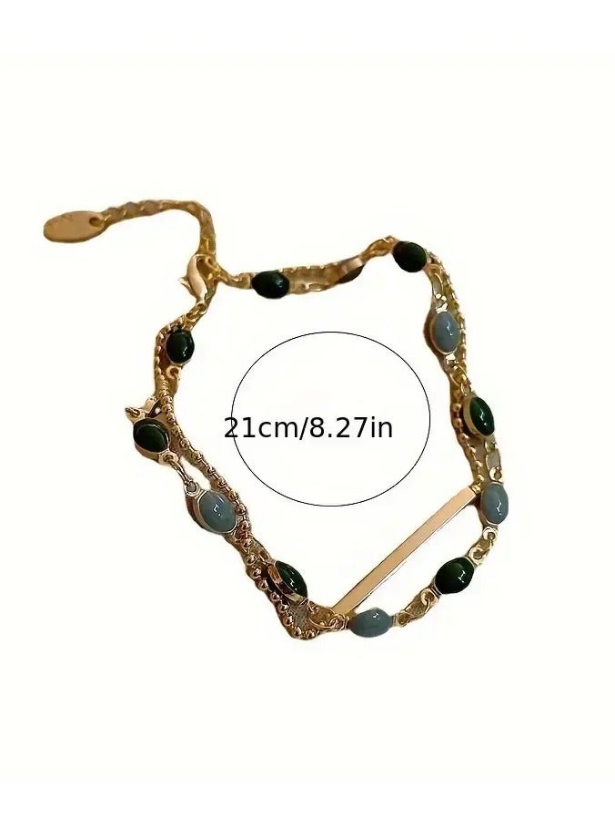 جلوسكي 1pc الرجعية سوار مزدوج الطبقة ، سوار أخضر بسيط ، مجوهرات رائعة هدية مثالية - Image 2