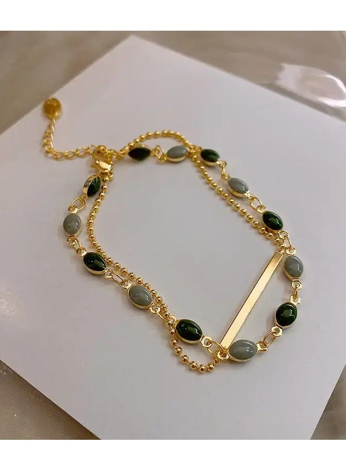 جلوسكي 1pc الرجعية سوار مزدوج الطبقة ، سوار أخضر بسيط ، مجوهرات رائعة هدية مثالية - Image 5