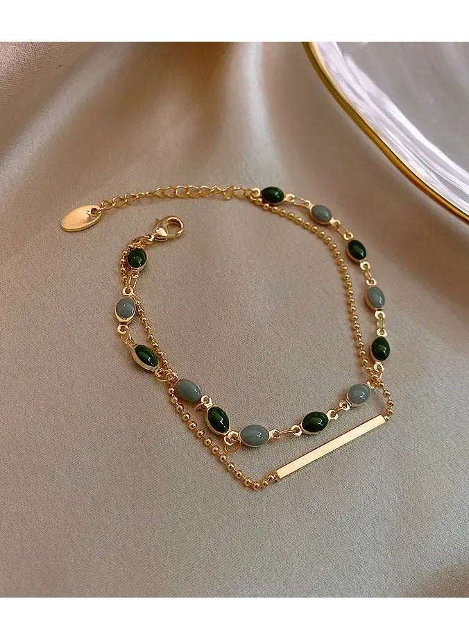 جلوسكي 1pc الرجعية سوار مزدوج الطبقة ، سوار أخضر بسيط ، مجوهرات رائعة هدية مثالية - Image 1