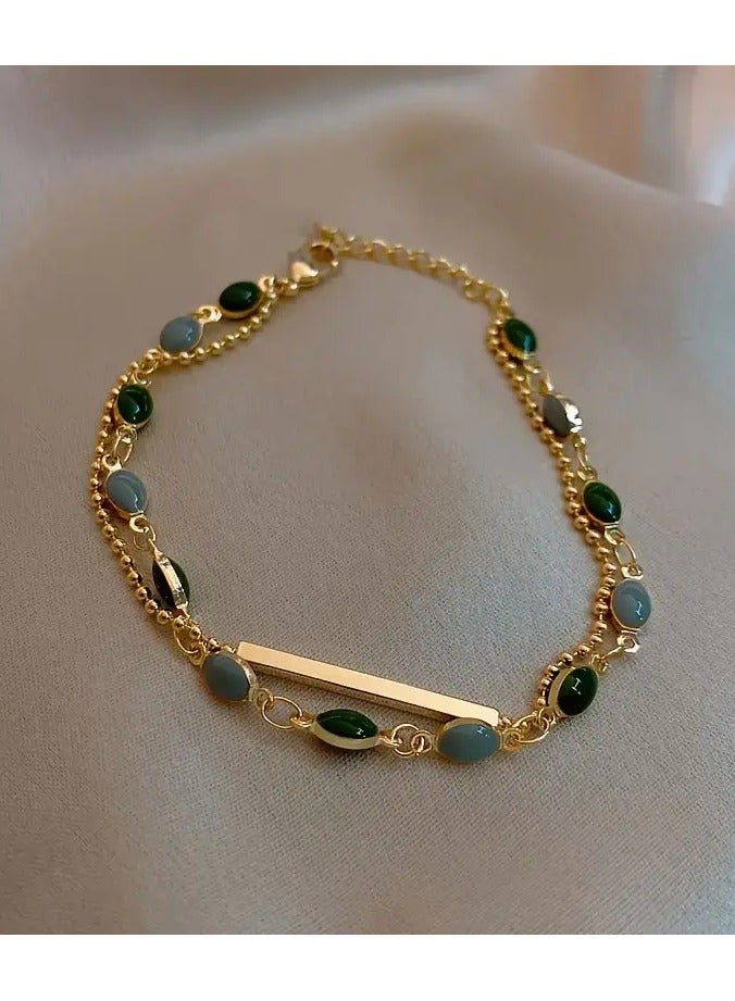 جلوسكي 1pc الرجعية سوار مزدوج الطبقة ، سوار أخضر بسيط ، مجوهرات رائعة هدية مثالية - Image 4