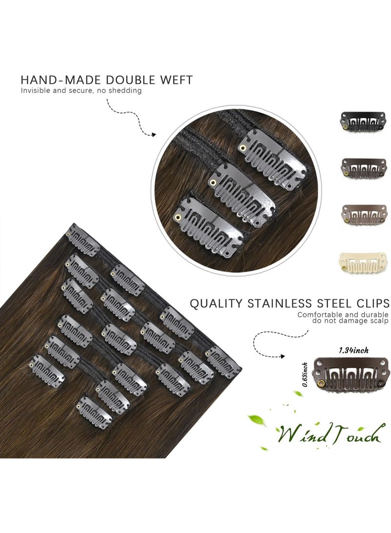 WindTouch Clip in Hair Extensions Human Hair, 22 Inch 120g 7pcs Medium Brown Hair Extensions for Women Clip in, Seamless Clip in Human Hair Soft Natural Straight for Women - Image 4