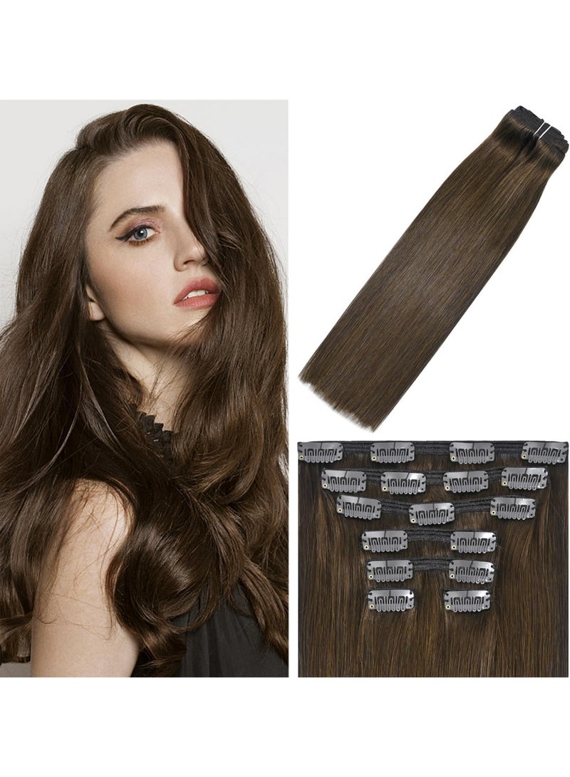 WindTouch Clip in Hair Extensions Human Hair, 22 Inch 120g 7pcs Medium Brown Hair Extensions for Women Clip in, Seamless Clip in Human Hair Soft Natural Straight for Women - Image 1