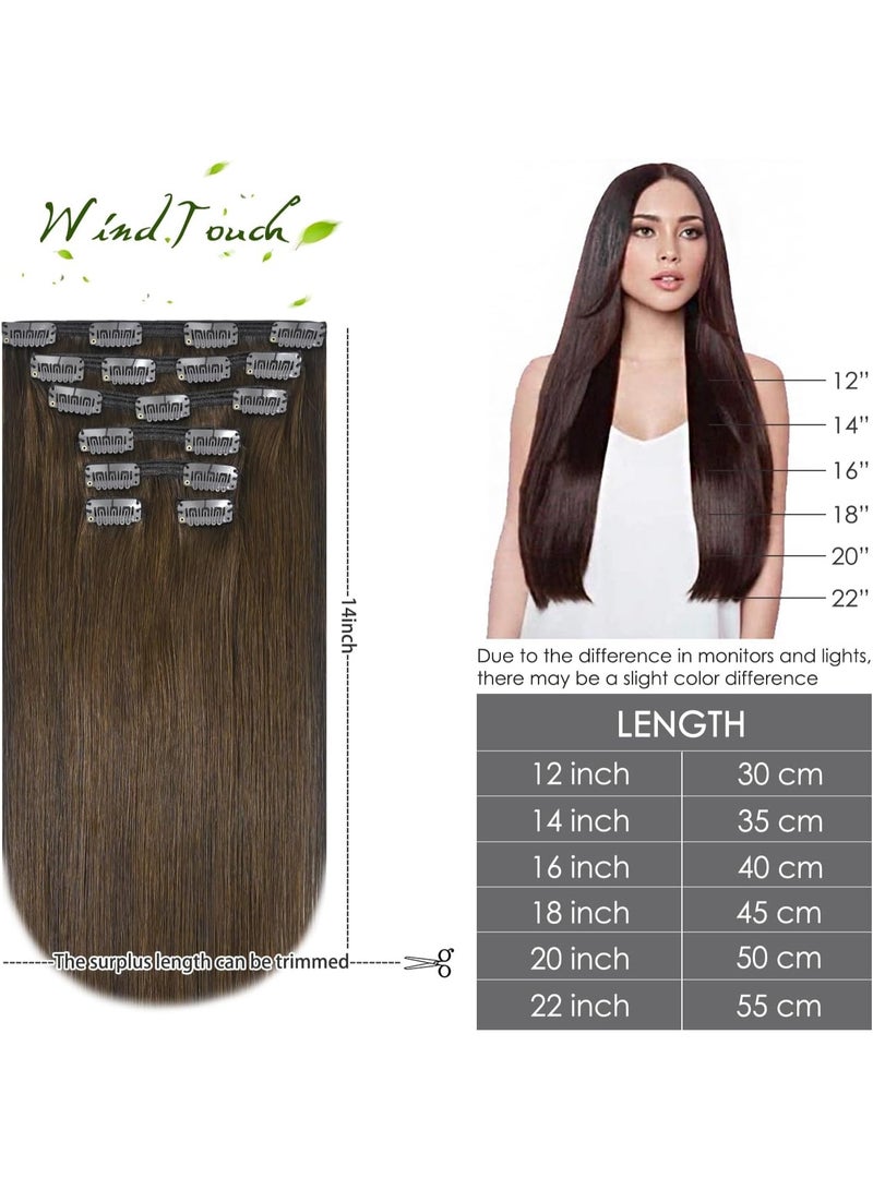 WindTouch Clip in Hair Extensions Human Hair, 22 Inch 120g 7pcs Medium Brown Hair Extensions for Women Clip in, Seamless Clip in Human Hair Soft Natural Straight for Women - Image 2