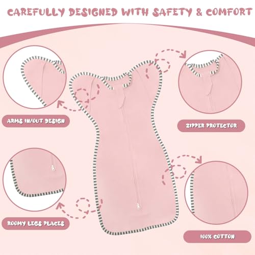 Roksuma Transition Swaddle 36 Months Sleep Sack Arms up Swaddle 2Pack Baby Swaddles 36 Months Sleeping Sack with 2Way Zipper Arms InOut 100 Cotton 08 Tog Baby Sleep Swaddles for Girl Medium 1420lbs - Image 3