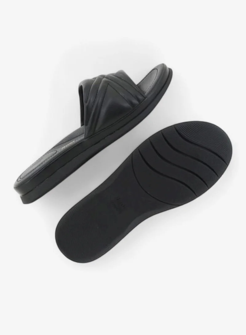Bata Black Comfit Embossed Slip On Sandals for Women | Best Price UAE