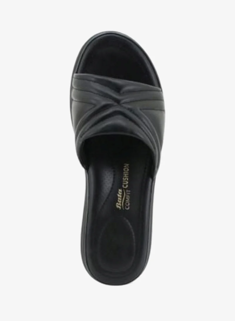 Bata Black Comfit Embossed Slip On Sandals for Women | Best Price UAE