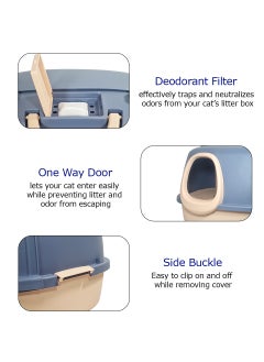 NNC PETS Cat toilet, Cat Litter Box With Cat Scoop, Large Indoor Cats Toilet, Tunnel design, Easy Clean & Deodorant Filter, Portable Cat Litter with Pedal Design (Navy-Blue)  - Image 3