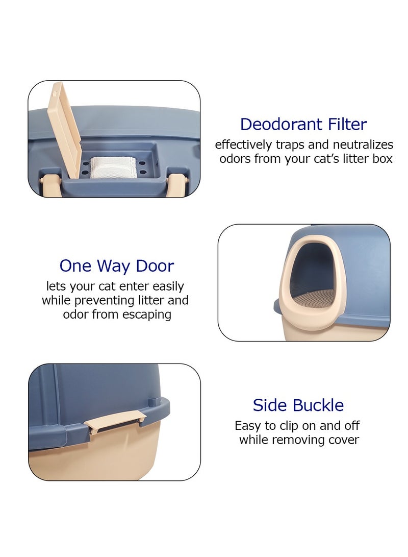 NNC PETS Cat toilet, Cat Litter Box With Cat Scoop, Large Indoor Cats Toilet, Tunnel design, Easy Clean & Deodorant Filter, Portable Cat Litter with Pedal Design (Navy-Blue) - Image 3