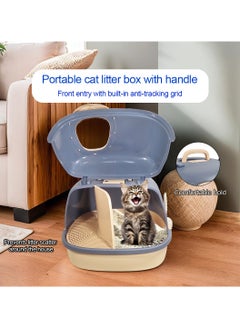 NNC PETS Cat toilet, Cat Litter Box With Cat Scoop, Large Indoor Cats Toilet, Tunnel design, Easy Clean & Deodorant Filter, Portable Cat Litter with Pedal Design (Navy-Blue)  - Image 5
