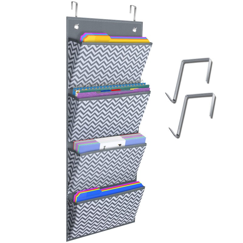 AKAYOK Hanging Wall File Organizer Wall Mount File Storage Organizer Pocket Chart Over The Door File Organizer Office Supplies for Home School Organization Wave Pattern 4 Pockets
