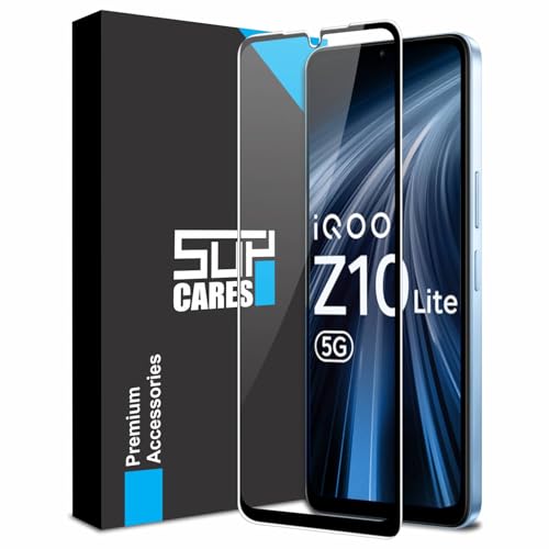 SupCares Tempered Glass for iQOO Z10 Lite and Vivo T4 Lite (6.74 Inch) With Installation Kit | Military-Grade Gorilla Screen Protector | Edge to Edge Coverage | Black - Image 1