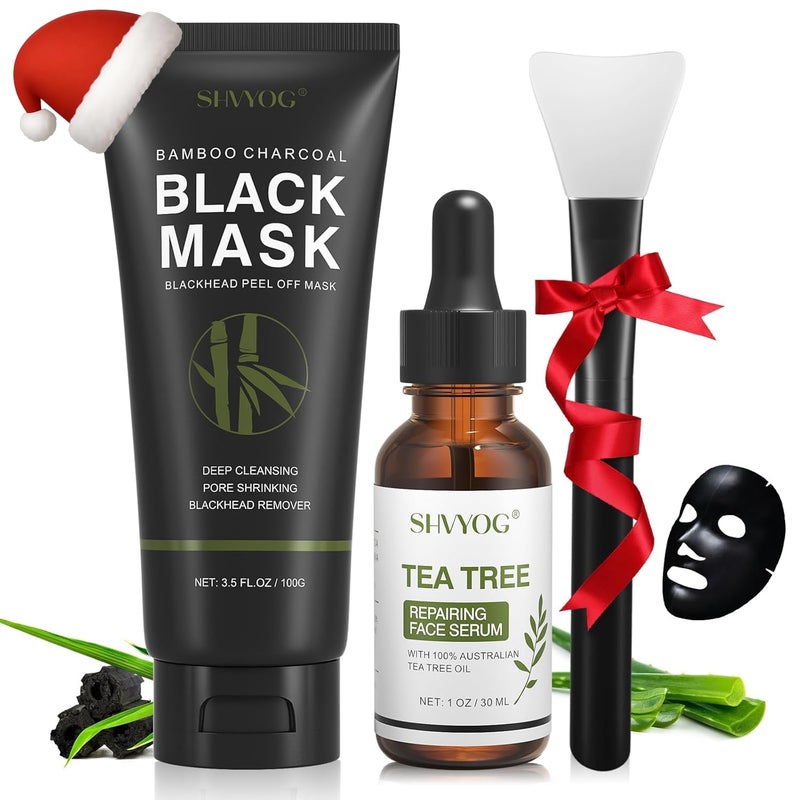 SHVYOG Blackhead Peel Off Face Mask, 3-in-1 Blackhead Remover Mask with Brush & Tea Tree Oil Serum, Charcoal Mask for Deep Cleansing Dirts, Pores, Skin Oil (100g+30ml) - Image 1