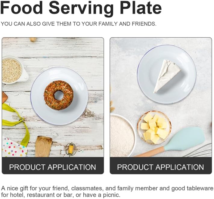 DOITOOL Pack of 4 Enamel Plates 63 Inch Unbreakable Enamelware Dinner Serving Platter Trays Retro Salad Pasta Bowls Round Shallow Bowls with Blue Rim for Dinner Outdoor Camping Picnic BBQ - Image 5