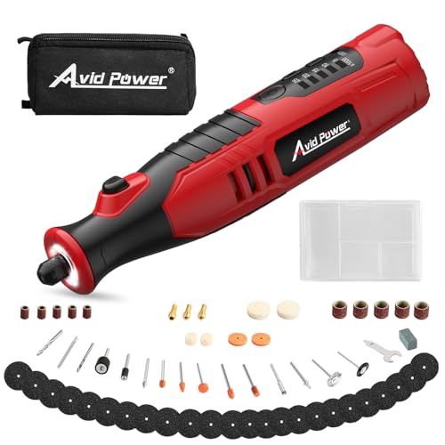 AVID POWER Cordless Rotary Tool 2.0 Ah 8V Rechargeable Rotary Tool, 4 Front LED Lights, 5 Speeds, 60 Pcs Rotary Accessories with Bag for Carving, Engraving, Sanding, Polishing and Cutting - Red - Image 1