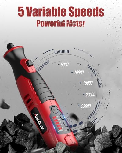 AVID POWER Cordless Rotary Tool 2.0 Ah 8V Rechargeable Rotary Tool, 4 Front LED Lights, 5 Speeds, 60 Pcs Rotary Accessories with Bag for Carving, Engraving, Sanding, Polishing and Cutting - Red - Image 3