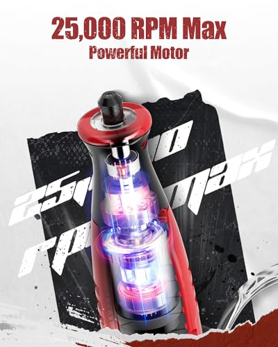 AVID POWER Cordless Rotary Tool 2.0 Ah 8V Rechargeable Rotary Tool, 4 Front LED Lights, 5 Speeds, 60 Pcs Rotary Accessories with Bag for Carving, Engraving, Sanding, Polishing and Cutting - Red - Image 2