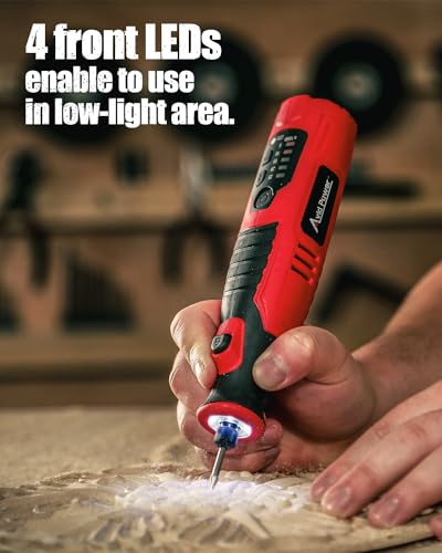 AVID POWER Cordless Rotary Tool 2.0 Ah 8V Rechargeable Rotary Tool, 4 Front LED Lights, 5 Speeds, 60 Pcs Rotary Accessories with Bag for Carving, Engraving, Sanding, Polishing and Cutting - Red - Image 5