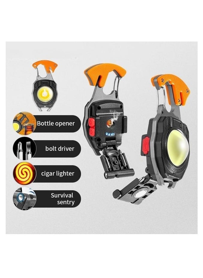 Portable Mini LED Small Work Light Keychain Flashlight 7 Modes 800 Lumens Rechargeable Inspection Lights with Bottle Opener Magnetic Base for Camping Repair Emergency Lighting - Image 1