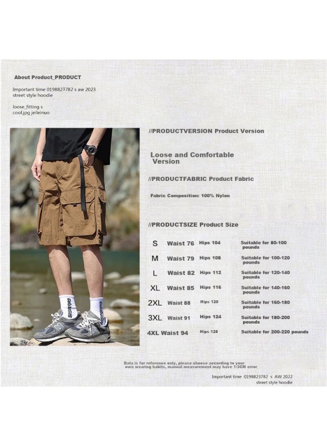Eastern Camel Men's Spring And Summer Thin Work Shorts Outdoor Sports Loose Five-point Pants With Large Pockets Khaki XL - Image 2