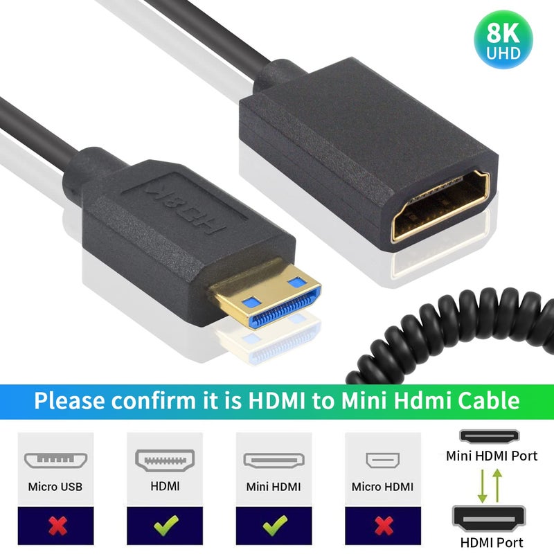 دوتك كابل تمديد 8K Mini HDMI إلى HDMI بطول 4 أقدام، 48Gbps فائق النحافة من HDMI أنثى إلى Mini ذكر ملفوف، إصدار 2.1 يدعم النقل ثنائي الاتجاه للكاميرا وكاميرا الفيديو والبروجيكتور، 1.2 متر - Image 3