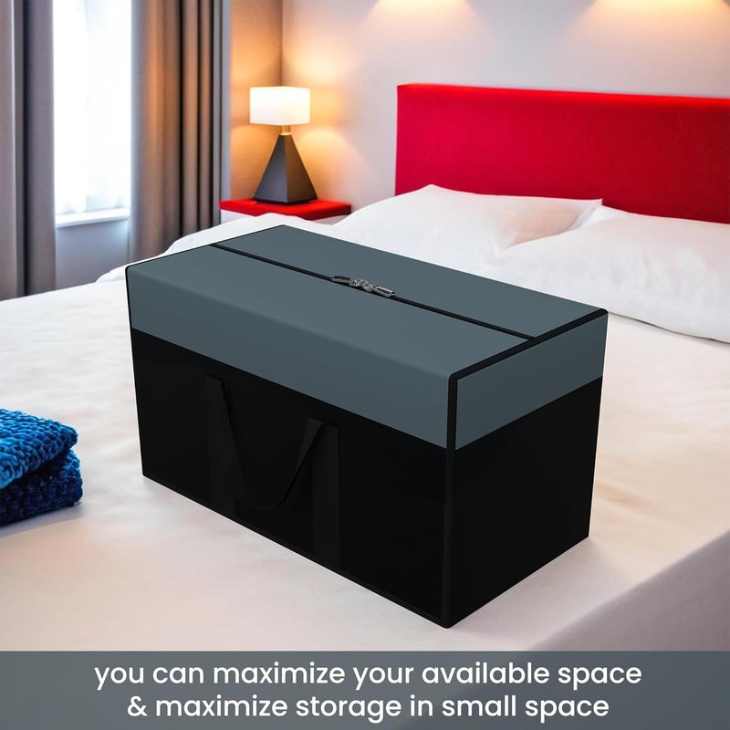 Kuber Industries Storage Bag Wardrobe Organizer for Clothes Closet Wardrobe Organizer Waterproof ClothingBedding Bag Foldable Zipper Cloth Bag Medium Black Patti Grey - Image 5