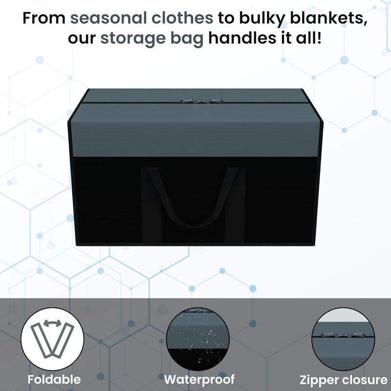 Kuber Industries Storage Bag Wardrobe Organizer for Clothes Closet Wardrobe Organizer Waterproof ClothingBedding Bag Foldable Zipper Cloth Bag Medium Black Patti Grey - Image 4