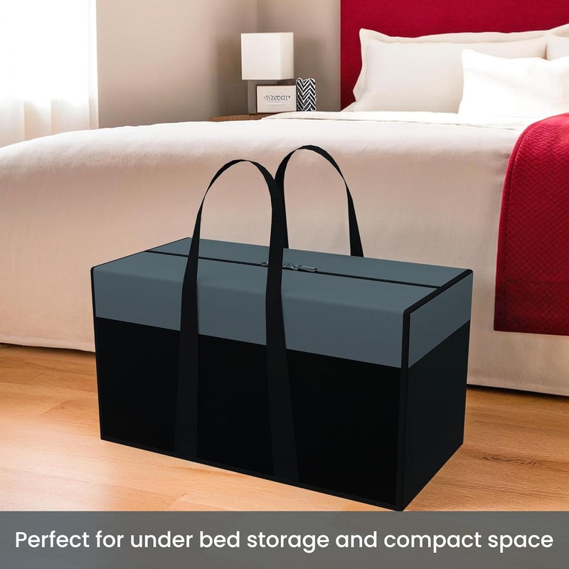 Kuber Industries Storage Bag Wardrobe Organizer for Clothes Closet Wardrobe Organizer Waterproof ClothingBedding Bag Foldable Zipper Cloth Bag Medium Black Patti Grey - Image 2