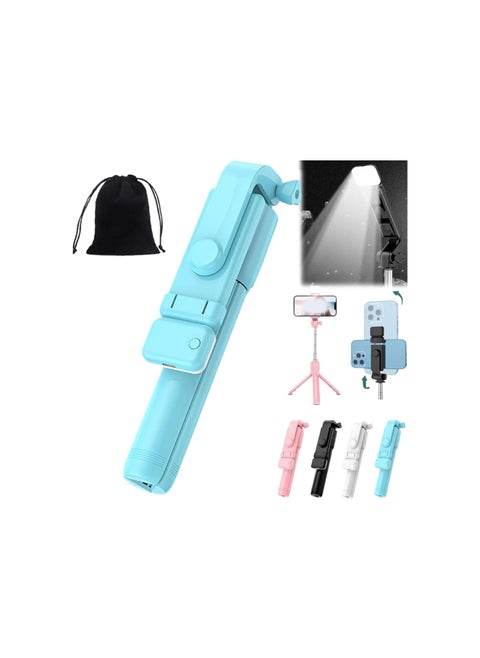 6 in 1 Wireless Bluetooth Selfie Stick, Admissioni Selfie Stick, 360° Rotating Retractable Selfie Stick Tripod, Folding Integrated Tripod Phone Stand with Light (Blue)