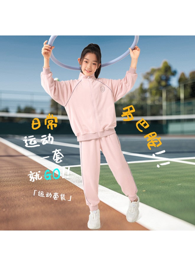 Long time companion kids' Baseball Jacket With Stand Collar, Windproof Zipper & Thickened Fleece Set For Boys & Girls In Autumn/winter - Image 2