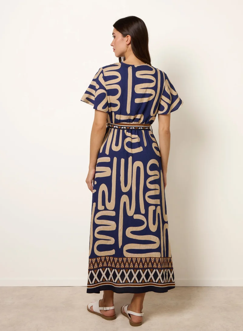 Blue Vanilla Dress With Abstract Print
