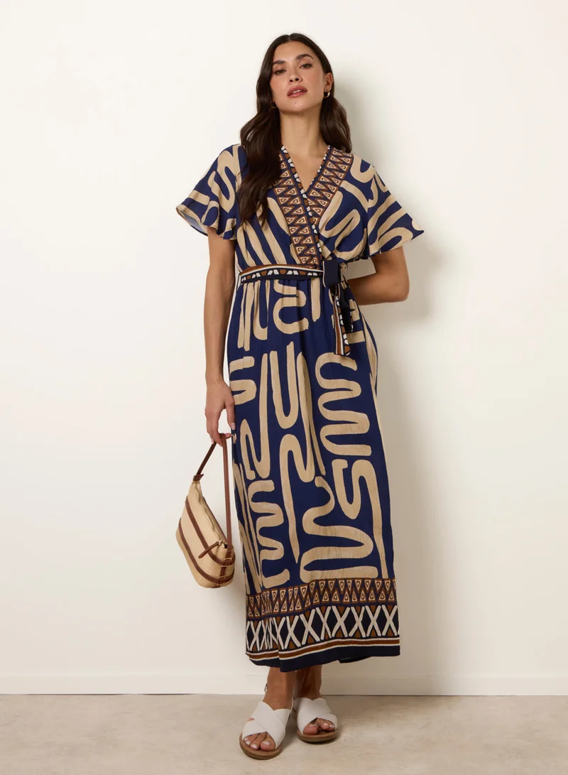 Blue Vanilla Dress With Abstract Print