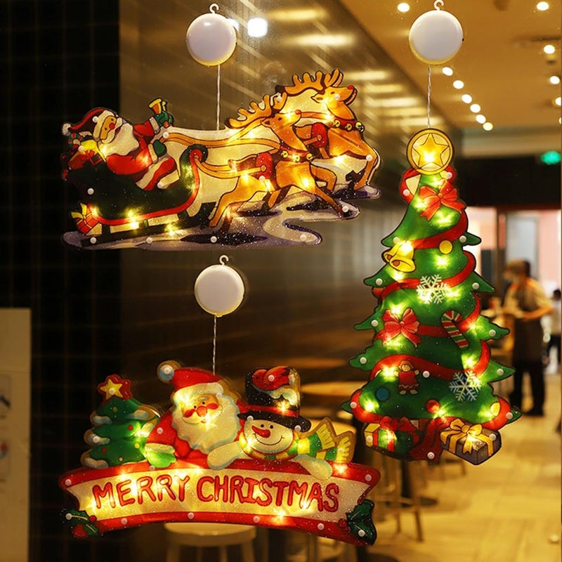 BIGTHREE 3 Pcs Christmas Window Hanging Lights Set with Suction Cups - Santa Claus, Christmas Tree, and Merry Christmas Designs - Image 5