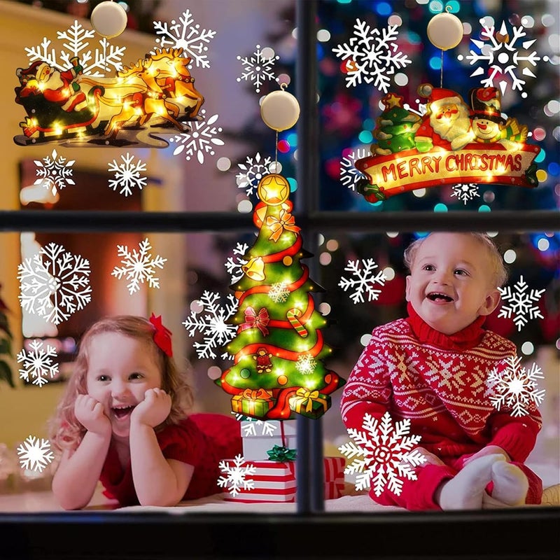 BIGTHREE 3 Pcs Christmas Window Hanging Lights Set with Suction Cups - Santa Claus, Christmas Tree, and Merry Christmas Designs - Image 4