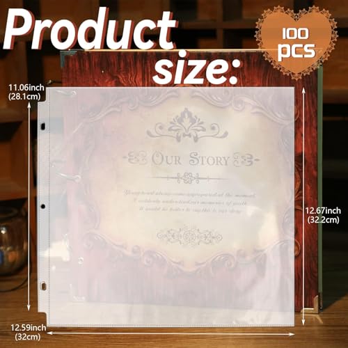 Vmiapxo 100 Pack Scrapbook Refill Pages 12x12 Inch, Clear Page Protectors Fit 3 Ring Scrapbooking Binder & 12 x 12 Photo Album, Heavyweight Plastic Protective Sleeves, Sheet Protectors - Image 2